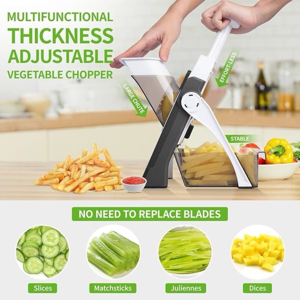 QieCai Safe Mandoline Vegetable Chopper With Container for Kitchen, Gray